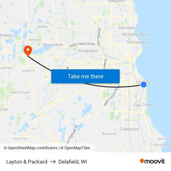 Layton & Packard to Delafield, WI map