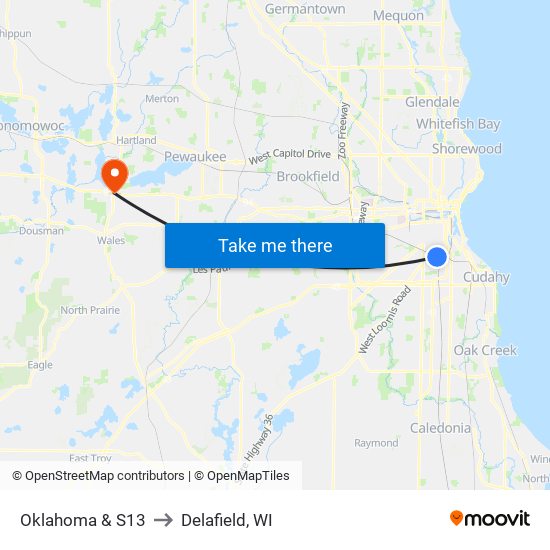 Oklahoma & S13 to Delafield, WI map