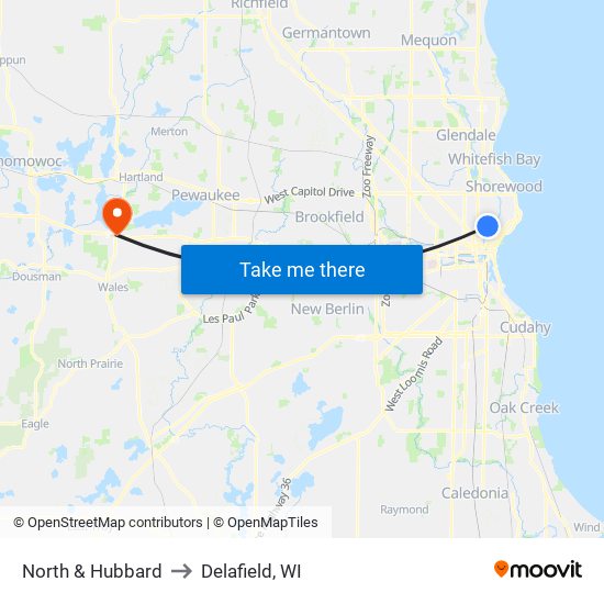 North & Hubbard to Delafield, WI map