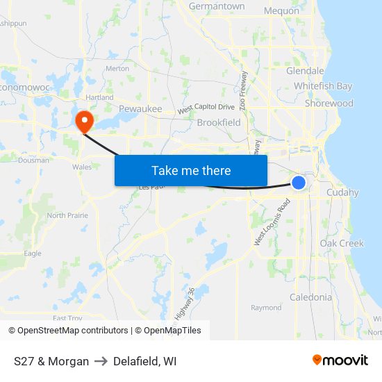 S27 & Morgan to Delafield, WI map