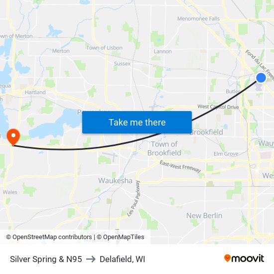 Silver Spring & N95 to Delafield, WI map