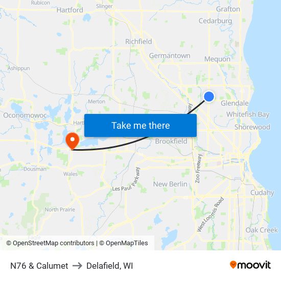 N76 & Calumet to Delafield, WI map