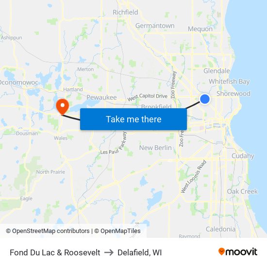 Fond Du Lac & Roosevelt to Delafield, WI map
