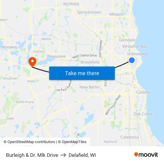 Burleigh & Dr. Mlk Drive to Delafield, WI map