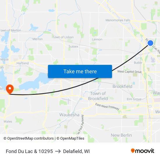 Fond Du Lac & 10295 to Delafield, WI map