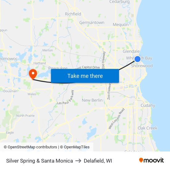 Silver Spring & Santa Monica to Delafield, WI map