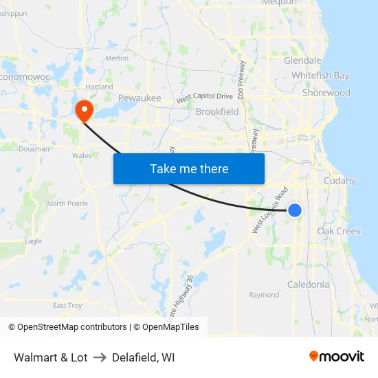 Walmart & Lot to Delafield, WI map