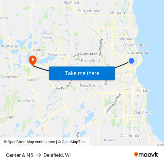 Center & N5 to Delafield, WI map