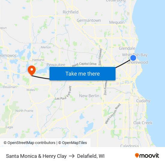 Santa Monica & Henry Clay to Delafield, WI map