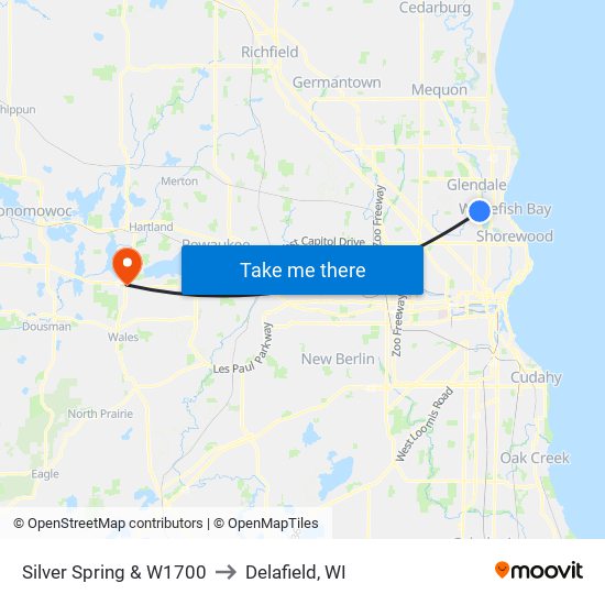 Silver Spring & W1700 to Delafield, WI map