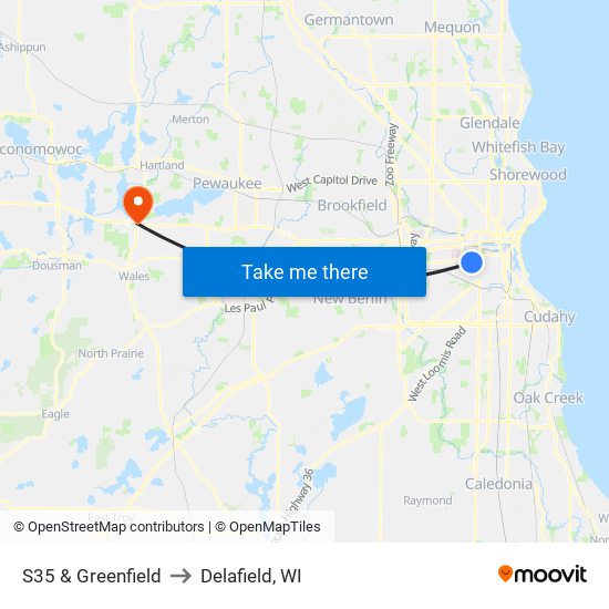 S35 & Greenfield to Delafield, WI map