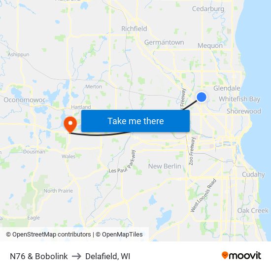 N76 & Bobolink to Delafield, WI map