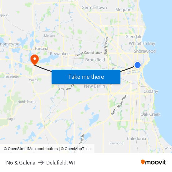 N6 & Galena to Delafield, WI map