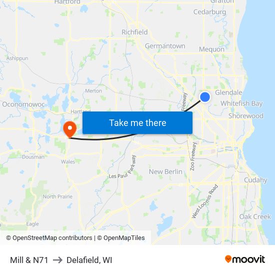 Mill & N71 to Delafield, WI map