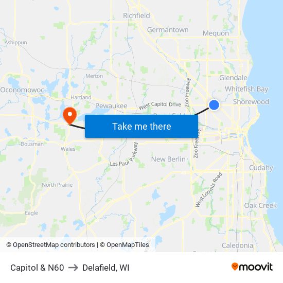 Capitol & N60 to Delafield, WI map