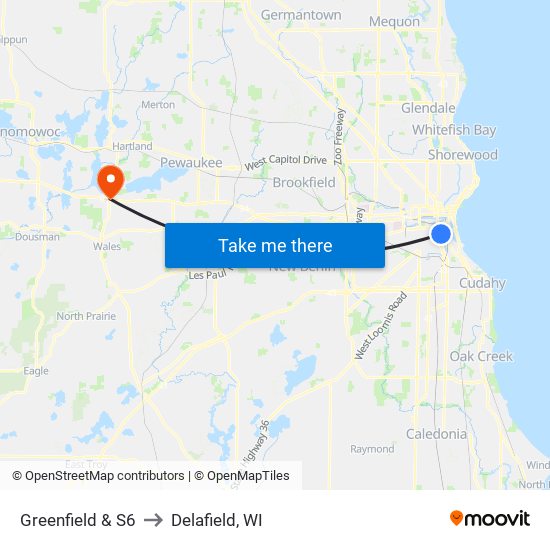 Greenfield & S6 to Delafield, WI map