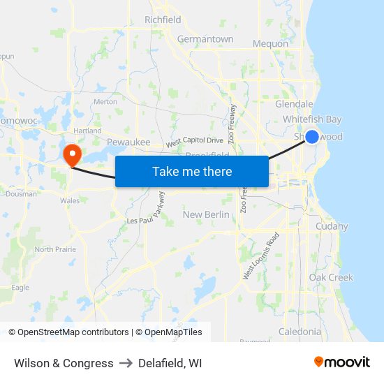 Wilson & Congress to Delafield, WI map
