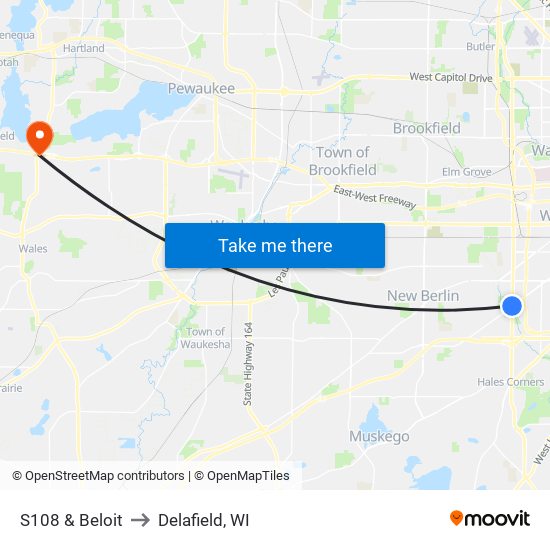 S108 & Beloit to Delafield, WI map