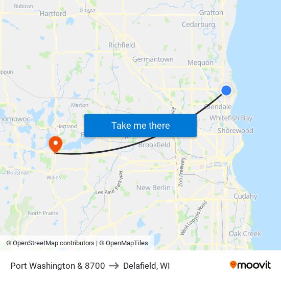 Port Washington & 8700 to Delafield, WI map