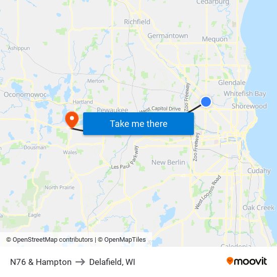 N76 & Hampton to Delafield, WI map