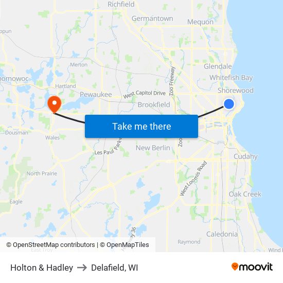 Holton & Hadley to Delafield, WI map