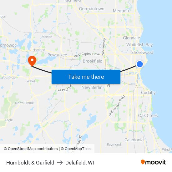 Humboldt & Garfield to Delafield, WI map