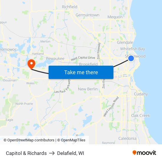 Capitol & Richards to Delafield, WI map