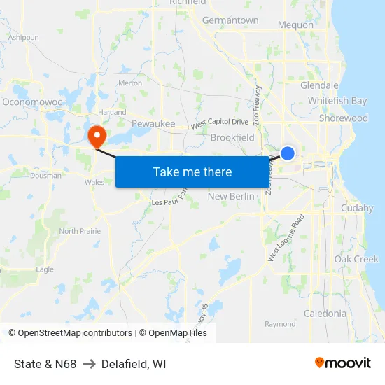 State & N68 to Delafield, WI map