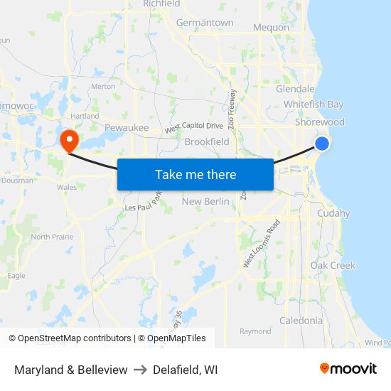 Maryland & Belleview to Delafield, WI map