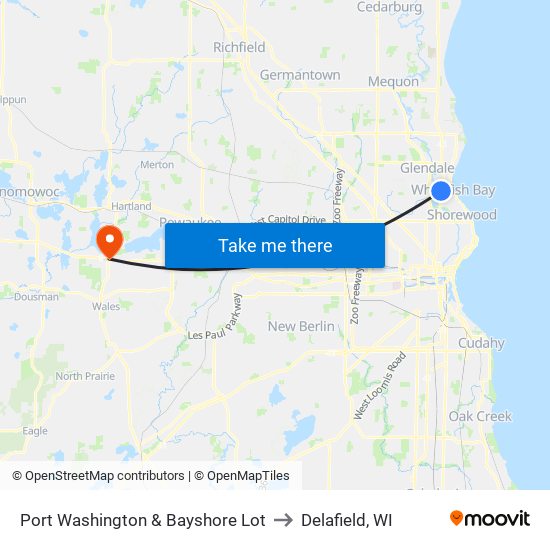 Port Washington & Bayshore Lot to Delafield, WI map