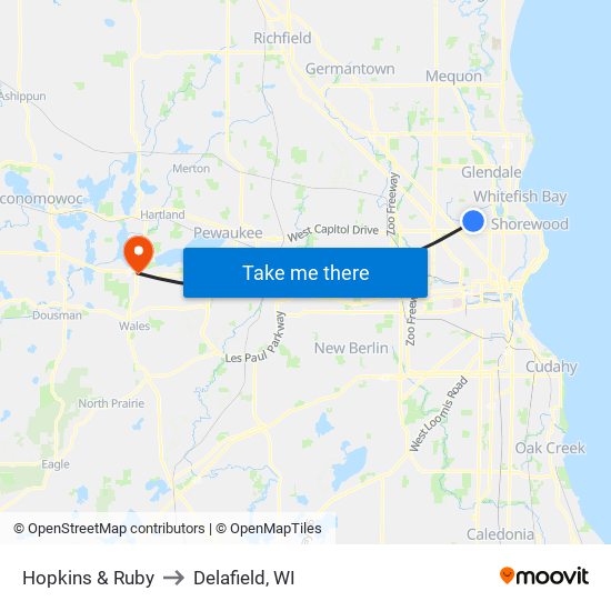 Hopkins & Ruby to Delafield, WI map
