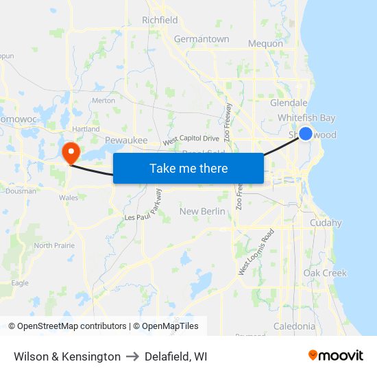 Wilson & Kensington to Delafield, WI map