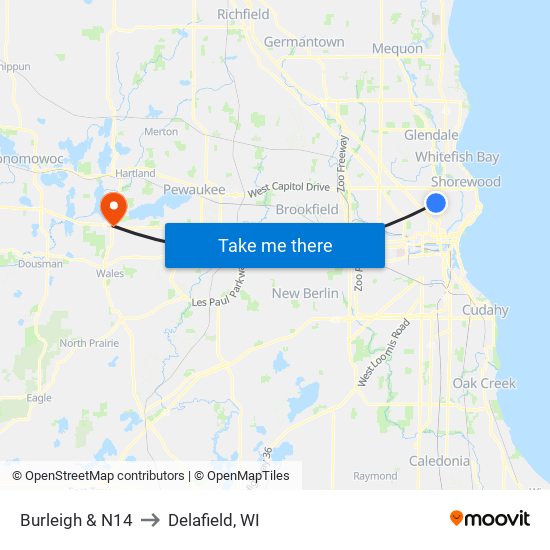 Burleigh & N14 to Delafield, WI map