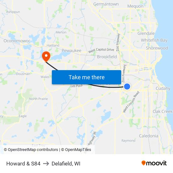Howard & S84 to Delafield, WI map