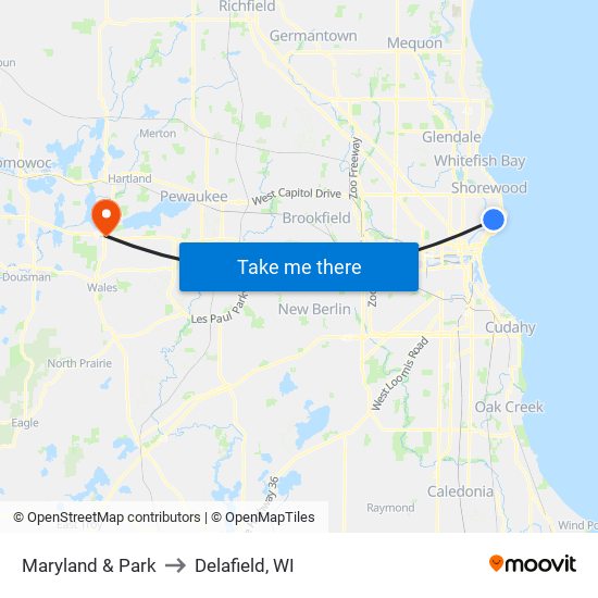 Maryland & Park to Delafield, WI map