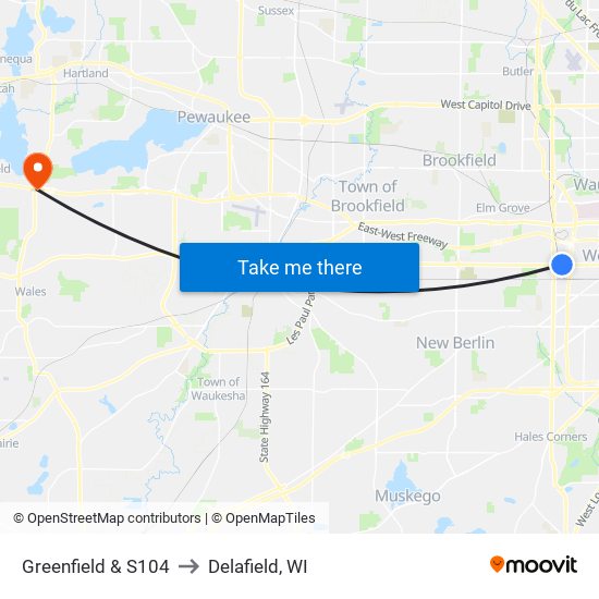 Greenfield & S104 to Delafield, WI map
