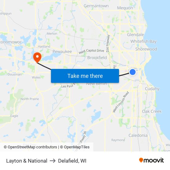 Layton & National to Delafield, WI map