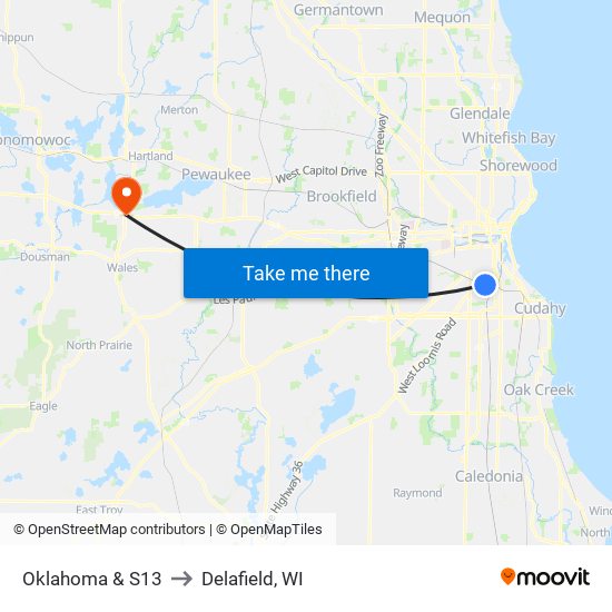 Oklahoma & S13 to Delafield, WI map