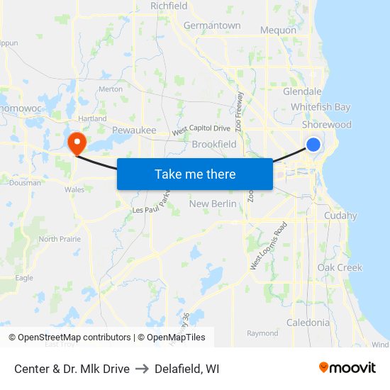 Center & Dr. Mlk Drive to Delafield, WI map