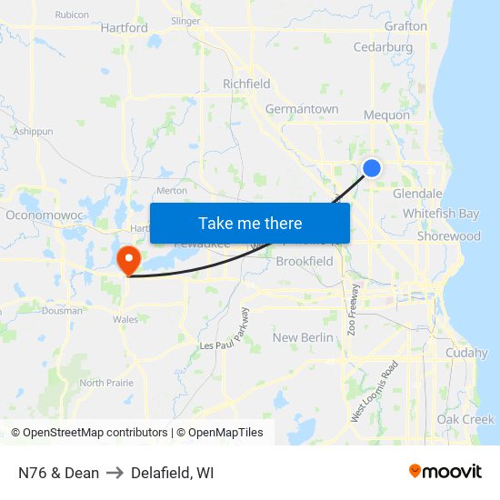 N76 & Dean to Delafield, WI map