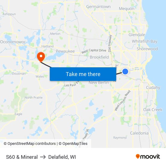 S60 & Mineral to Delafield, WI map