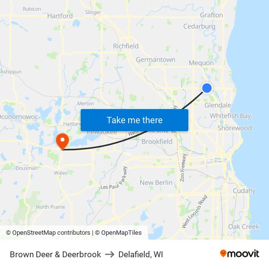 Brown Deer & Deerbrook to Delafield, WI map