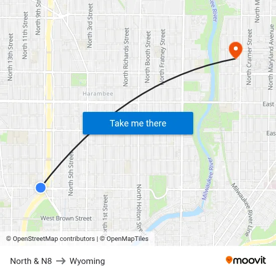 North & N8 to Wyoming map