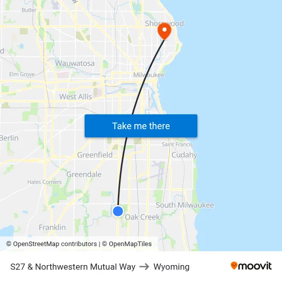 S27 & Northwestern Mutual Way to Wyoming map