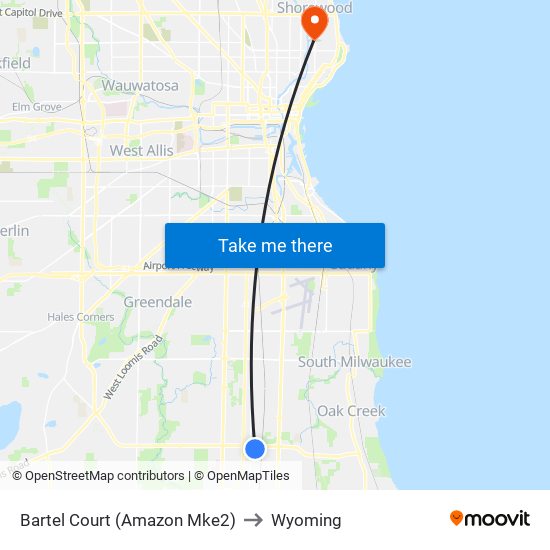 Bartel Court (Amazon Mke2) to Wyoming map