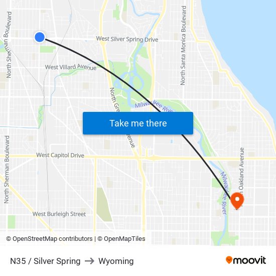 N35 / Silver Spring to Wyoming map