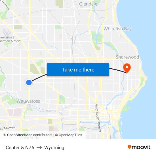 Center & N76 to Wyoming map