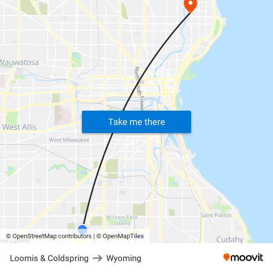 Loomis & Coldspring to Wyoming map