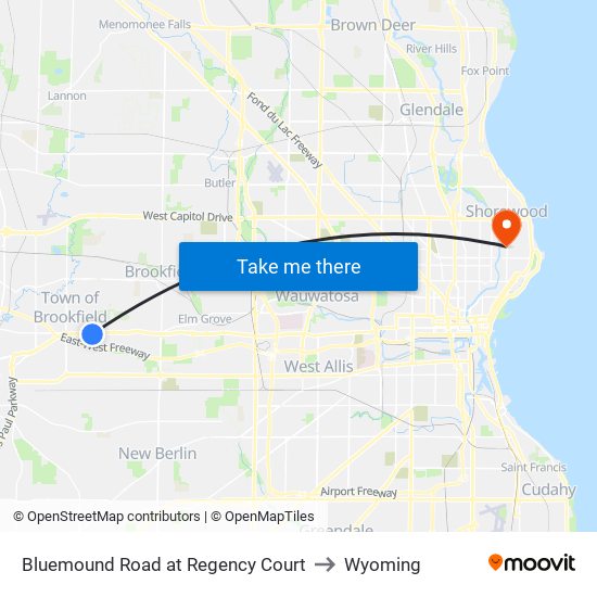 Bluemound Road at Regency Court to Wyoming map