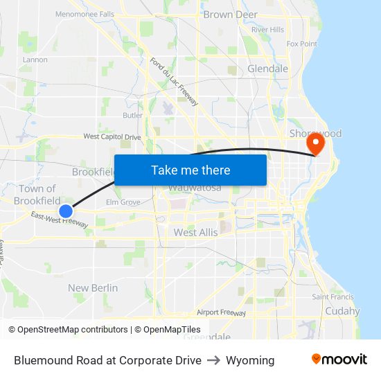 Bluemound Road at Corporate Drive to Wyoming map